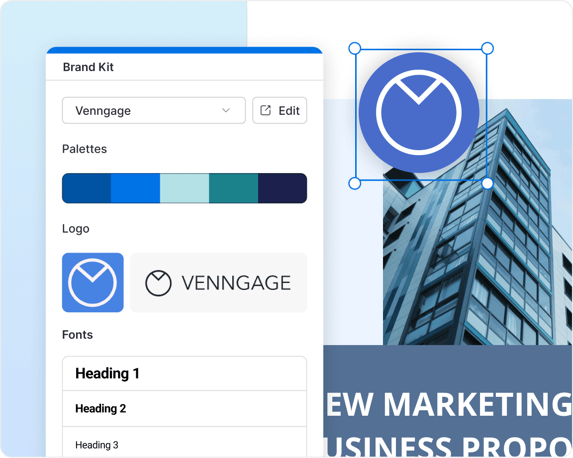 Un diseño abierto en el editor de Venngage con un hilo de comentarios abierto.